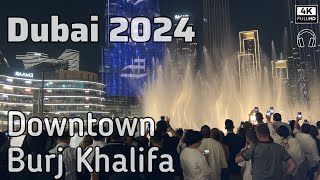 Dubai Downtown Night Walking Tour 4K  Stunning Burj Khalifa Outside View amp Fountain Show [upl. by Eerb]