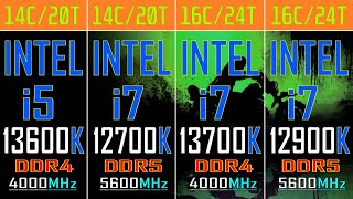 i5 13600K DDR4 vs i7 12700K DDR5 vs i7 13700K DDR4 vs i9 12900K DDR5  RTX 4090  24GB [upl. by Beaufert782]