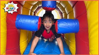 Ryan play with Inflatable Water Slide with family [upl. by Oinotnanauj]