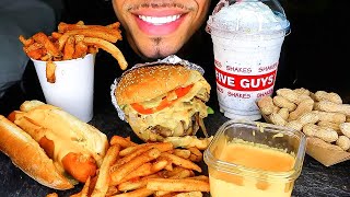 ASMR Five Guys Burgers Cajun Fries Oreo Milkshake Cheese Hot Dog Jalapeño Burger Mukbang Eating Show [upl. by Vogel]