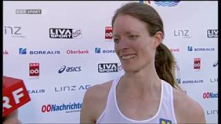 Linz Marathon 2015  Interview Andrea Mayr nach ÖR Rekord im Halbmarathon [upl. by Oirretna]