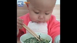 Adorable Twoyearold baby using chopsticks like a pro [upl. by Mclaughlin]