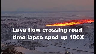 Time lapse lava flow crossing road near Blue Lagoon Iceland  8 February 2024 [upl. by Malha]