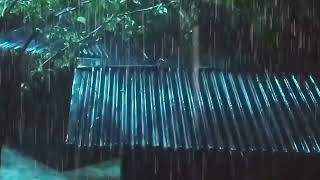 Great sleep with heavy Rain and thundernight wind on fragile tin roof at night  asmr rain [upl. by Alig]