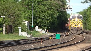 Brantford rail yard CN locomotives 2790 amp 2773 lead westbound intermodal freight train [upl. by Shir]