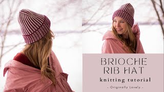 Brioche Rib Hat KNITTING Pattern amp Tutorial  stepbystep easy ribbed two color foldover beanie [upl. by Annoynek351]