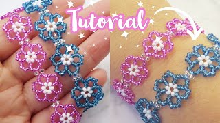 Beaded Flower Bracelet  Choker  Easy Seed Bead Jewelry Tutorial [upl. by Anirbed]