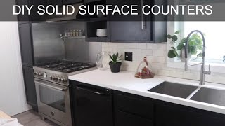 DIY Corian Counter Tops  How to Build Solid Surface Kitchen Countertops [upl. by Ardnauq13]