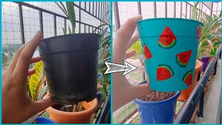 Hand painted flower pot  Acrylic paint flower pots  DIY Flower pot painting [upl. by Celestia132]