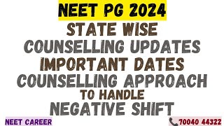 NEET PG 2024  State wise counselling updates  Strategy to handle negative shift  Upgrade Rules [upl. by Drofla576]