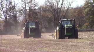 Two John Deere 9420R 4wds VPlowing [upl. by Sadler]