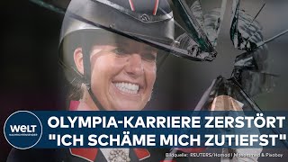 OLYMPIA IN PARIS Skandal Charlotte Dujardin schlägt Pferd 24 Mal in einer Minute – OlympiaAus [upl. by Akinajnat]