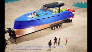 135m Go Fast Stepped Hull Sport Boat Outboards 3x300hp ArchitectureampDesign Andrei Rochian [upl. by Ybok]