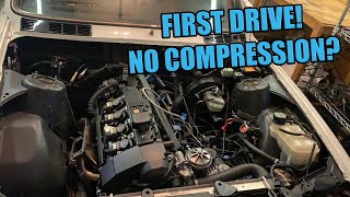 M52 24v BMW E30 Turbo Build FIRST DRIVE NO COMPRESSION [upl. by Streetman]