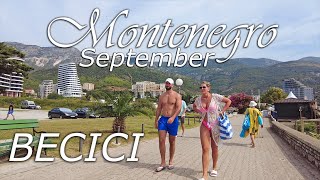 Becici beach ⁴ᴷ Montenegro 🌡T28C°🌞  walking tour travel guide [upl. by Okoy]