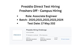 Freshers Off Campus Hiring  Presidio Direct Test Hiring  Batch 20202021202220232024 [upl. by Colver]