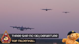 BEAUTIFUL THREESHIP MC130J COMMANDO II HERCULES DEPARTURE quotSTRIX 50quot FLIGHT • RAF MILDENHALL [upl. by Adnohs]