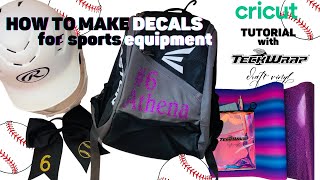 HOW TO MAKE DECALS FOR SPORTS EQUIPMENT  CRICUT TUTORIAL WITH TECKWRAP CRAFT VINYL [upl. by Aneen]