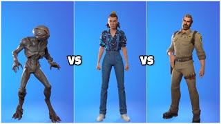 Eleven Vs Chief Hopper Vs Demogorgon skin with Dances amp EmotesFortnite X Stranger Things [upl. by Solracnauj872]