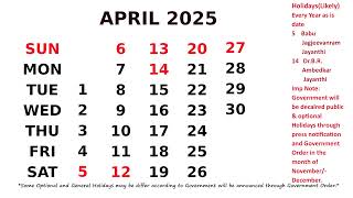 April Calendar 2025 [upl. by Namzzaj]