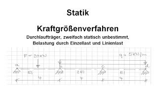 Kraftgrößenverfahren Durchlaufträger 2fach statisch unbestimmt mit Einzellast und Linienlast [upl. by Bucky173]