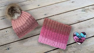 Ensemble Bonnet Snood Crochet Rosa quotLidia Crochet Tricotquot [upl. by Nuavahs]