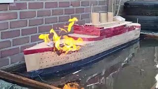 Cardboard Ship On Fire And Sinking The Passenger Ship Titanic Paradise [upl. by Arual]