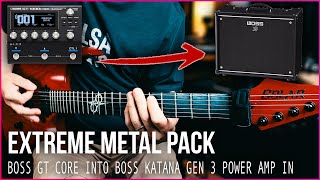 BOSS CORE INTO BOSS KATANA POWER AMP IN  EXTREME METAL [upl. by Ardie269]