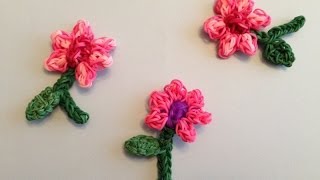 Rainbow Loom FLOWER Charm with stem and LEAF For Mothers Day [upl. by Ummersen336]