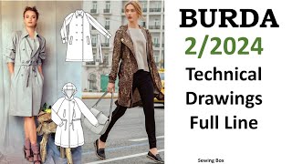 Burda Style 22024 Technical Drawings Full Line amp Burda Şubat 2024 Teknik Çizimler [upl. by Oirevlis]