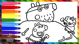 Dibuja y Colorea A Papá Pig Peppa Pig Y George Pig En La Playa 🐷🌞🏖️🌴 Dibujos Para Niños [upl. by Skoorb]