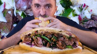 ASMR Eating Giant Cheesy Steak Sub  No Talking Mukbang [upl. by Fabrin727]