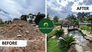 Wasteland in Pattaya Transformed Tropical Pond Babbling Brook and new Lawn [upl. by Skiest]