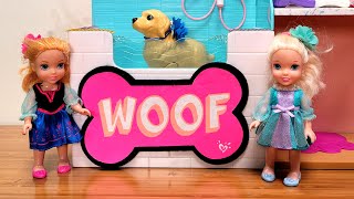 Pet Spa  Elsa amp Anna toddlers  grooming salon  Barbie dolls [upl. by Kahcztiy]