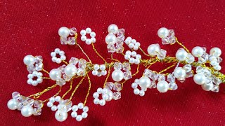 DIY how to make hair brooch at home  hairstyles at home pearl hair brooch making at home [upl. by Brace]