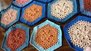 Part 2 of 2 Continuous Flat Braid JAYG for Hexagons  joining method crochet Join as you go motifs [upl. by Aynekat]