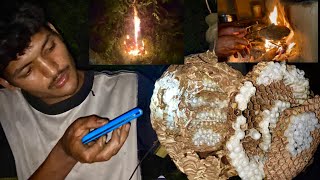 Hornet Hunting in the village  Hornet Larva Cooking amp Eating in Village Kitchen  Aringal Mukbang [upl. by Lenno]