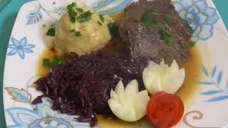 Sauerbraten zubereiten 45 Min mit Rotkohl und Knödel im Schnellkochtopf [upl. by Kort]