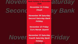 List of November Bank Holidays in 2024 [upl. by Onimod]