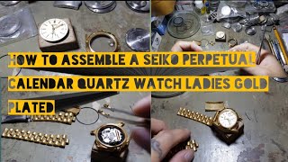 how to assemble a seiko perpetual calendar quartz watch ladies gold plated and change battery [upl. by Ardelle]