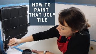 How to Paint Tile  Easy Bathroom Renovation [upl. by Anelad]