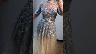 LG217 High Collar Long Sleeves Sequined Evening Gowns Custom Colors4 [upl. by Bozuwa864]