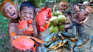 Primitive Technology  Kmeng Prey  Cacth Big Crab Cooking With Coconut Recipe Eating Delicious [upl. by Anetta27]