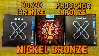 D’Addario 8020 Bronze Phosphor Bronze And Nickel Bronze String Shootout [upl. by Atinar103]