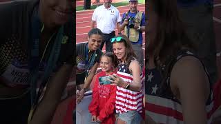 Sydney McLaughlinLevrone  Greeting Fans after Breaking the World Record 400m Hurdles [upl. by Garibull]