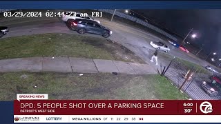 5 shot outside Detroit bar overnight after dispute over parking spot suspect on the loose [upl. by Yllut]