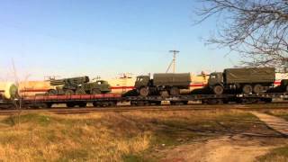 BM 27 MLRS Multiple Launch Rocket System Russian army on railway in Lenine Crimea Ukraine [upl. by Josler]