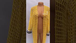 Crochet fall kimono 🧶 💛🖤🤍 crochet fall crochetpatterns crochettutorial crochetvest [upl. by Melia]