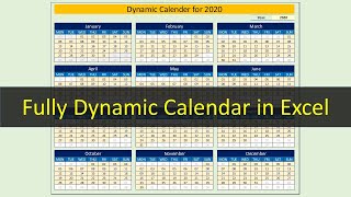 Dynamic Calendar for 2020 in Excel [upl. by Iver]