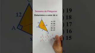 Teorema de Pitágoras Determine o valor de x  20²  x²  12² [upl. by Hollinger]